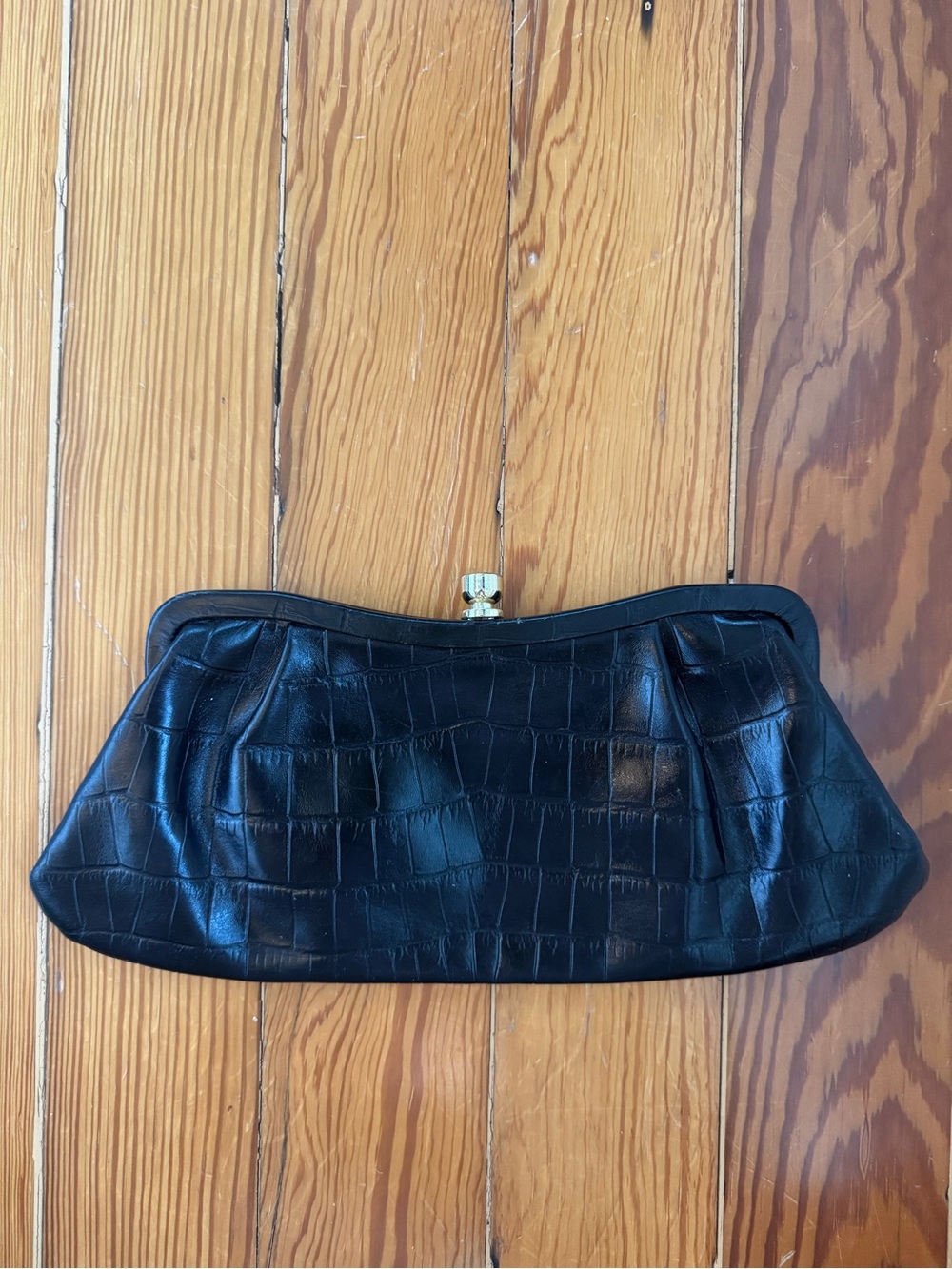 Banana Republic Black Croc-Embossed Leather Clutch